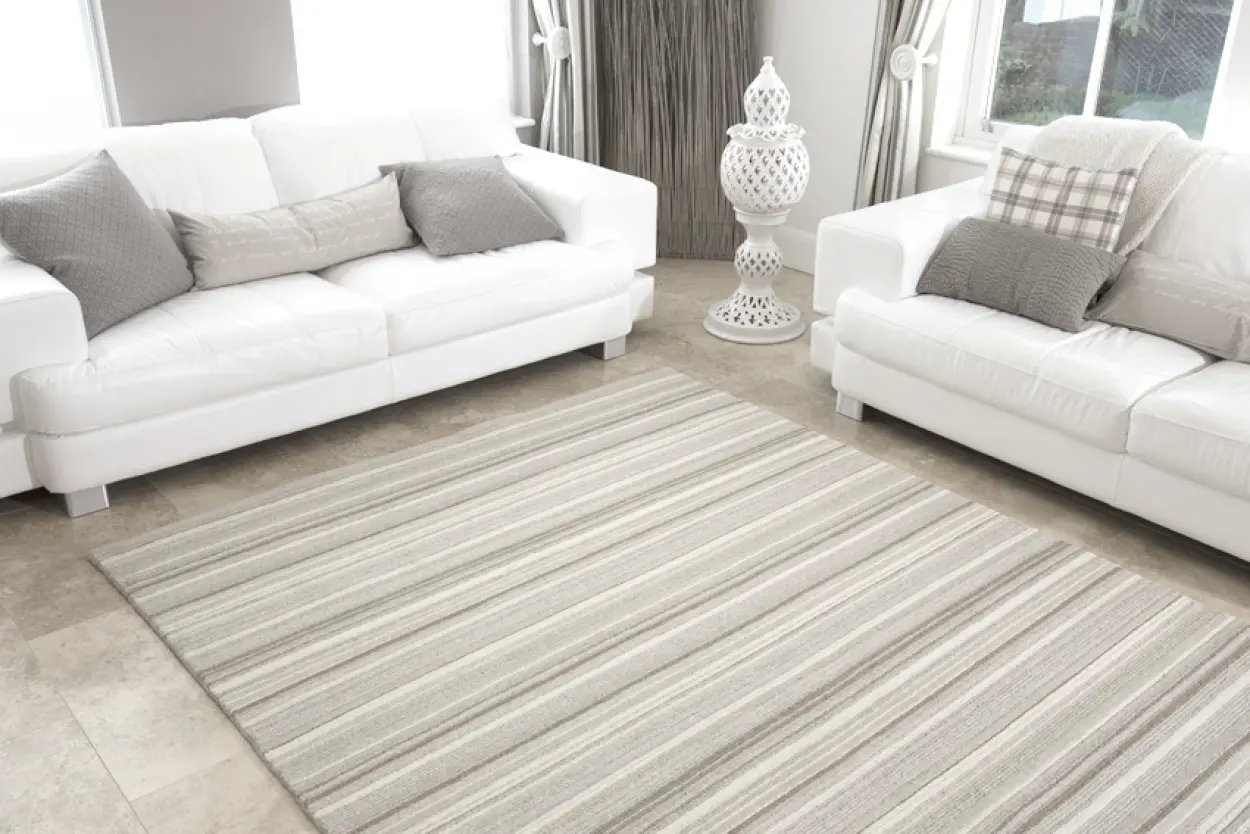 Modern Striped Rug - Neutral - Indian Rug with Striped Design