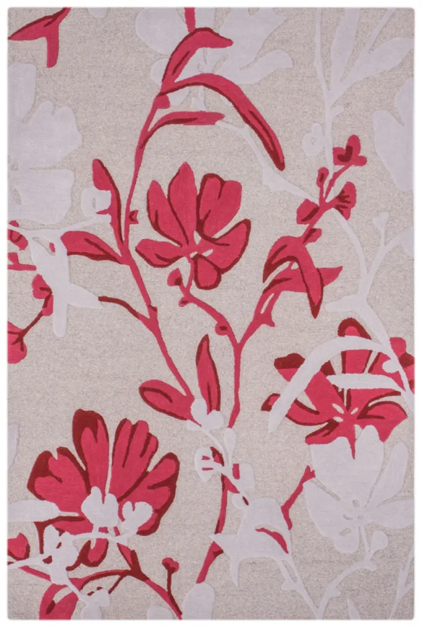 Modern Botanical Rug - Beige and Pink