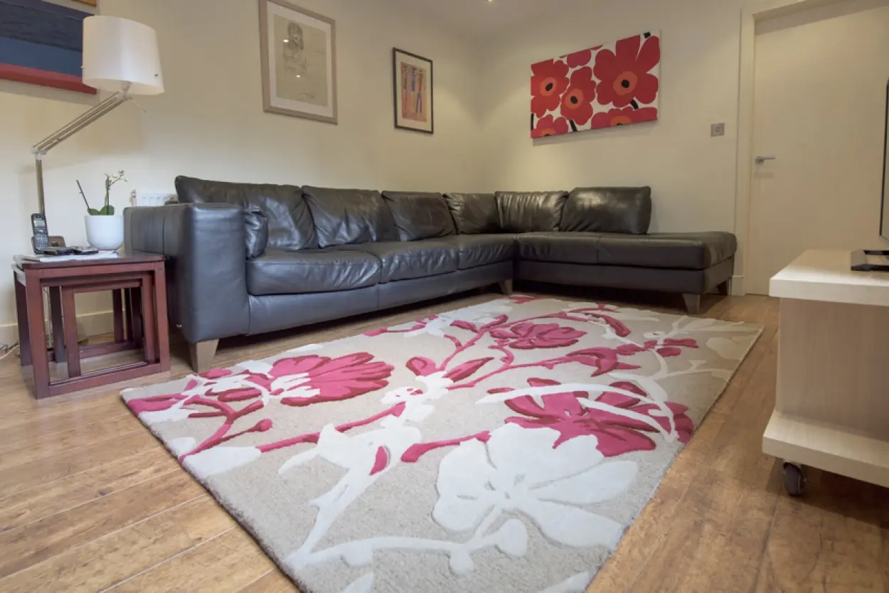 Modern Botanical Rug - Beige and Pink