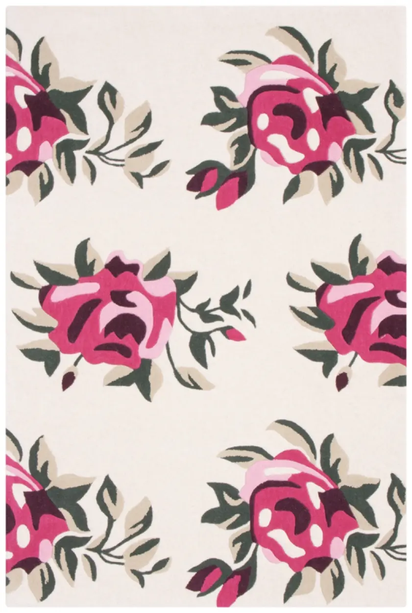 Modern Botanical Rug - Cream and Pink