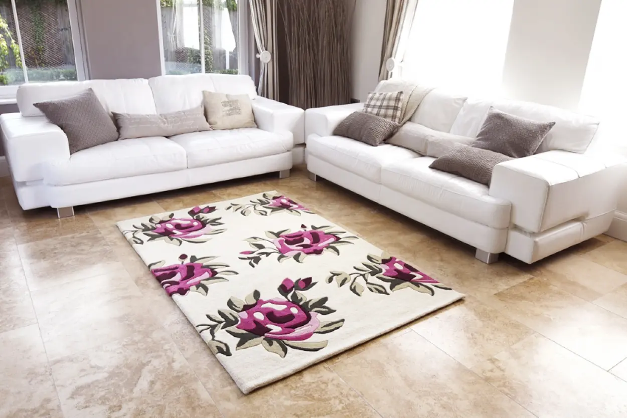 Modern Botanical Rug - Cream and Pink