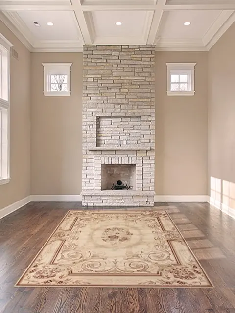 Kashimar woven rug - Cream - Machine woven rug with Traditional design