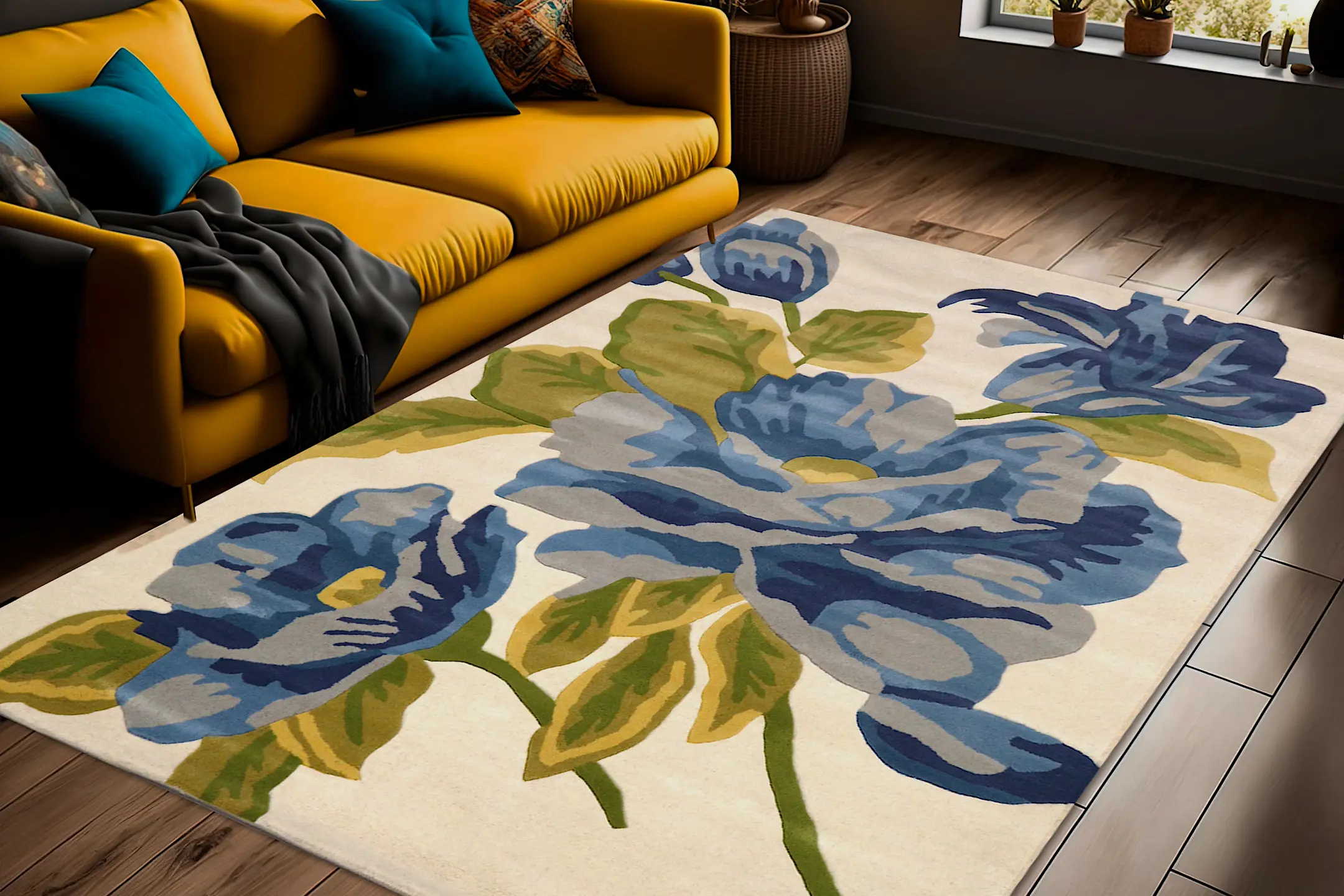 Modern Botanical Rug - Multicoloured