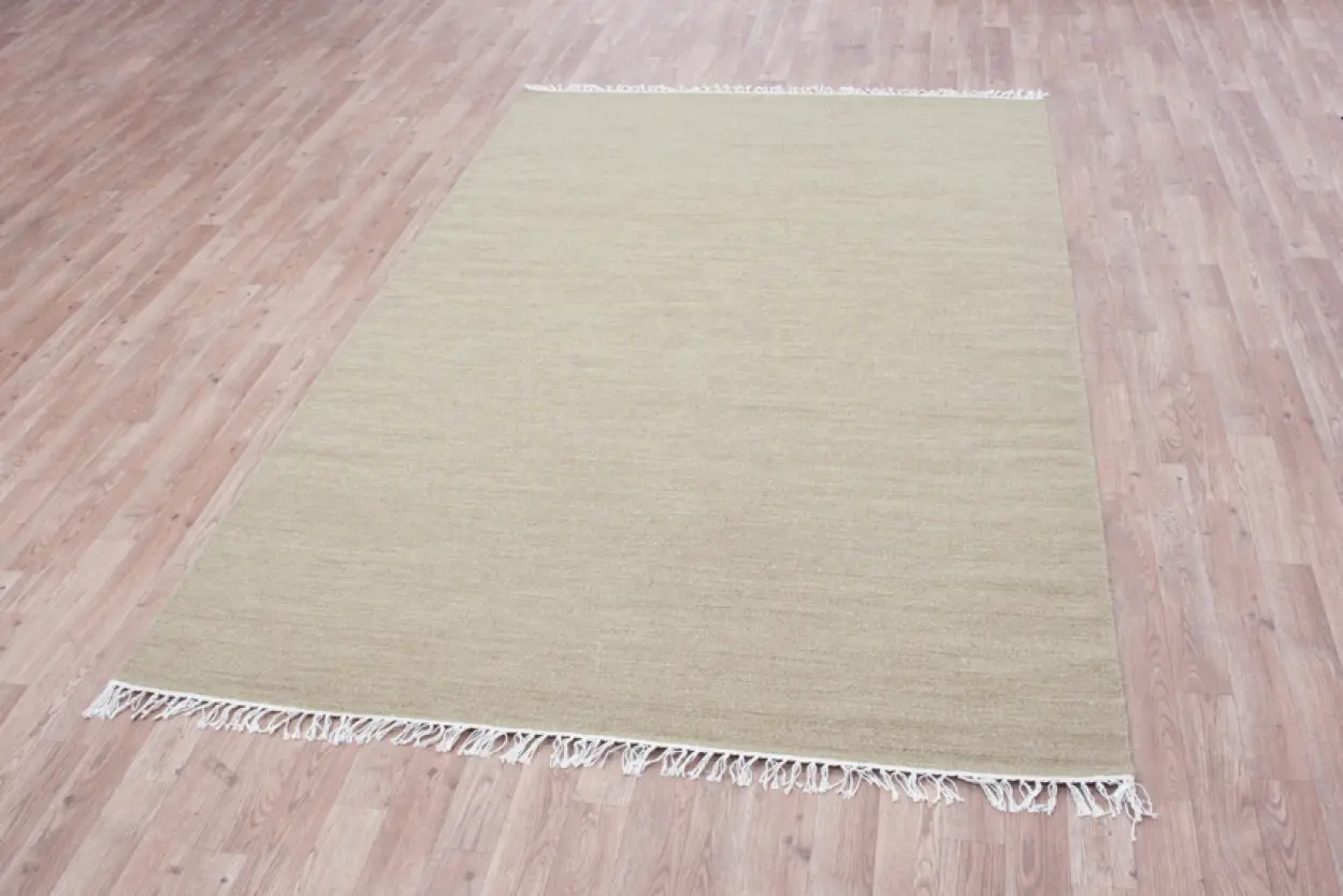 Indian Dhurrie rug - Gold - Handmade plain Wool & cotton rug