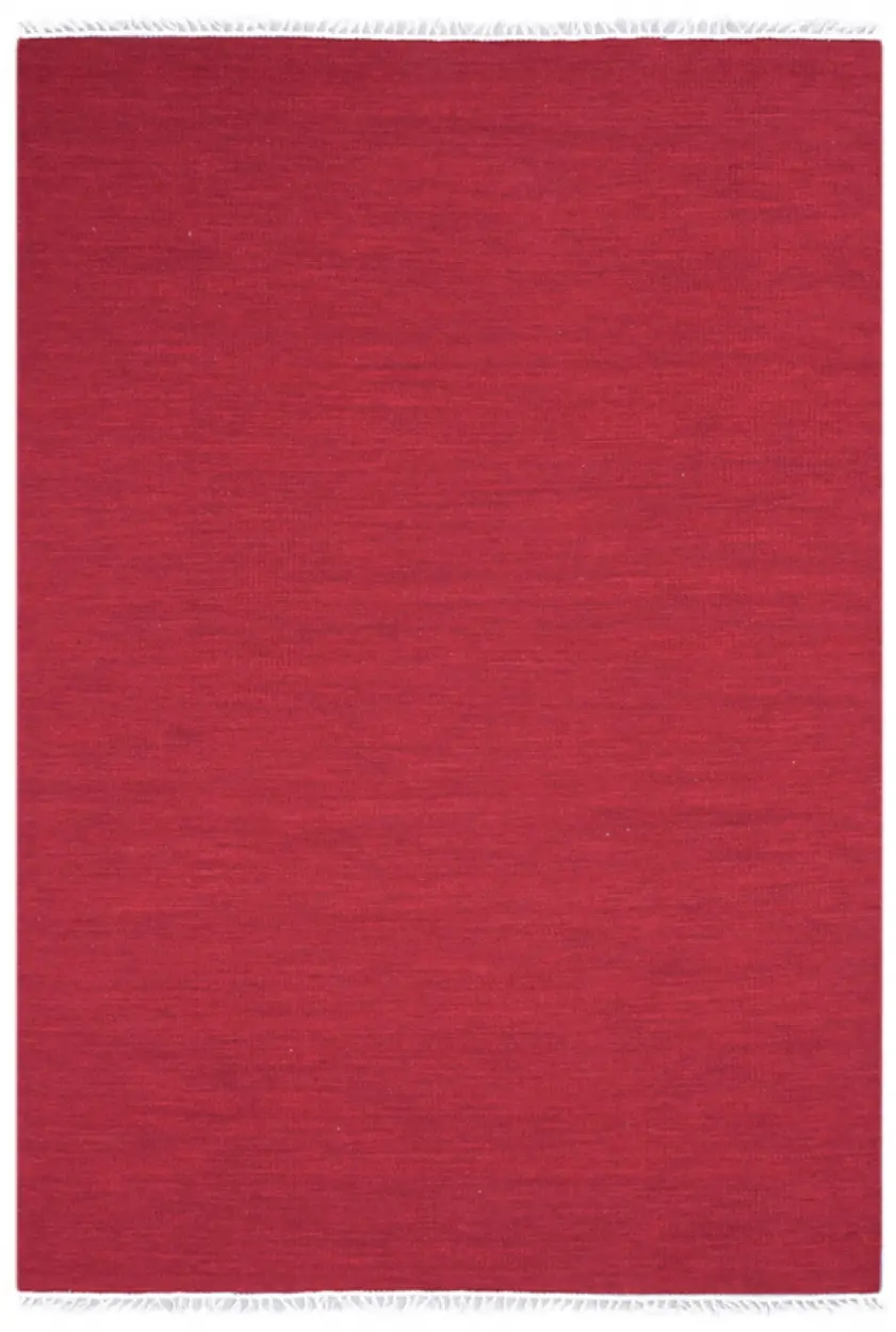 Indian Dhurrie rug - Red - Handmade plain Wool & cotton rug HDU002