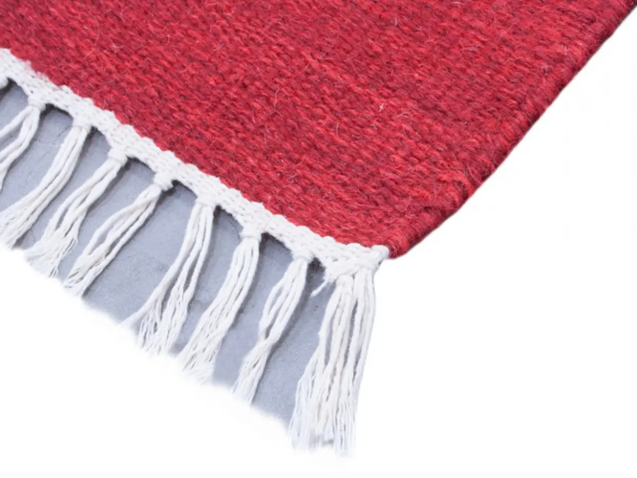 Indian Dhurrie rug - Red - Handmade plain Wool & cotton rug HDU002