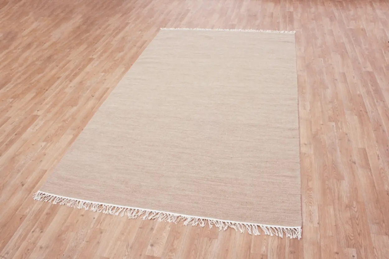 Indian Dhurrie rug - Brown - Handmade plain Wool & cotton rug