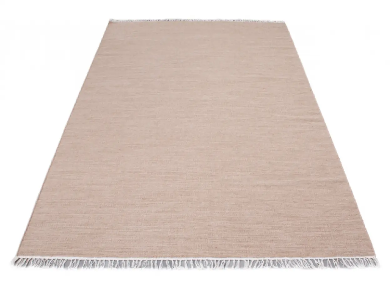 Indian Dhurrie rug - Brown - Handmade plain Wool & cotton rug HDU004