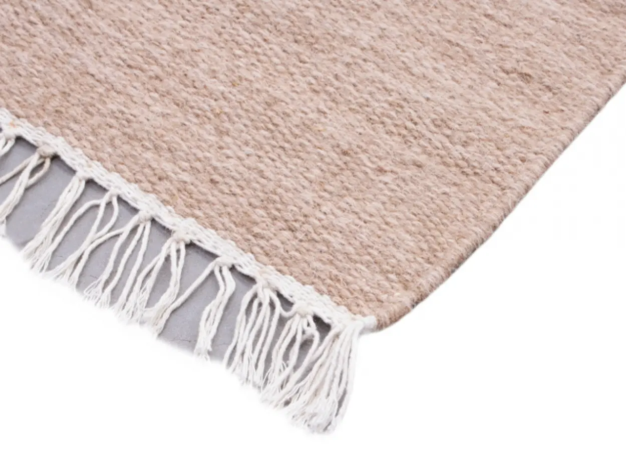 Indian Dhurrie rug - Brown - Handmade plain Wool & cotton rug HDU004