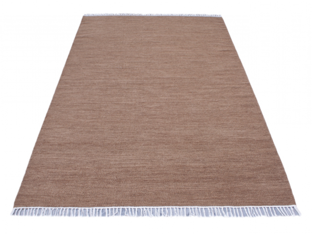 Indian Dhurrie rug - Brown - Handmade plain Wool & cotton rug HDU005