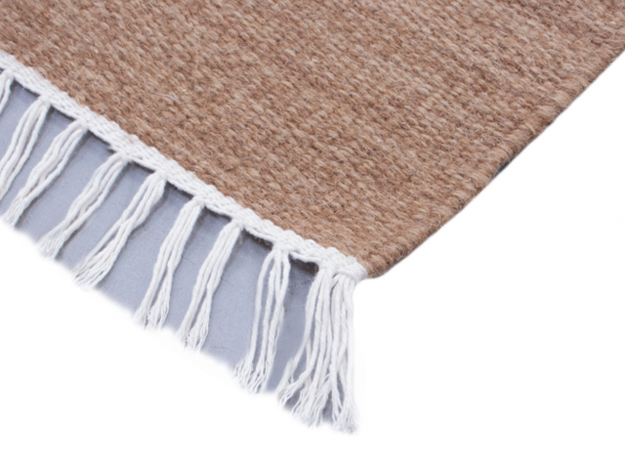 Indian Dhurrie rug - Brown - Handmade plain Wool & cotton rug HDU005