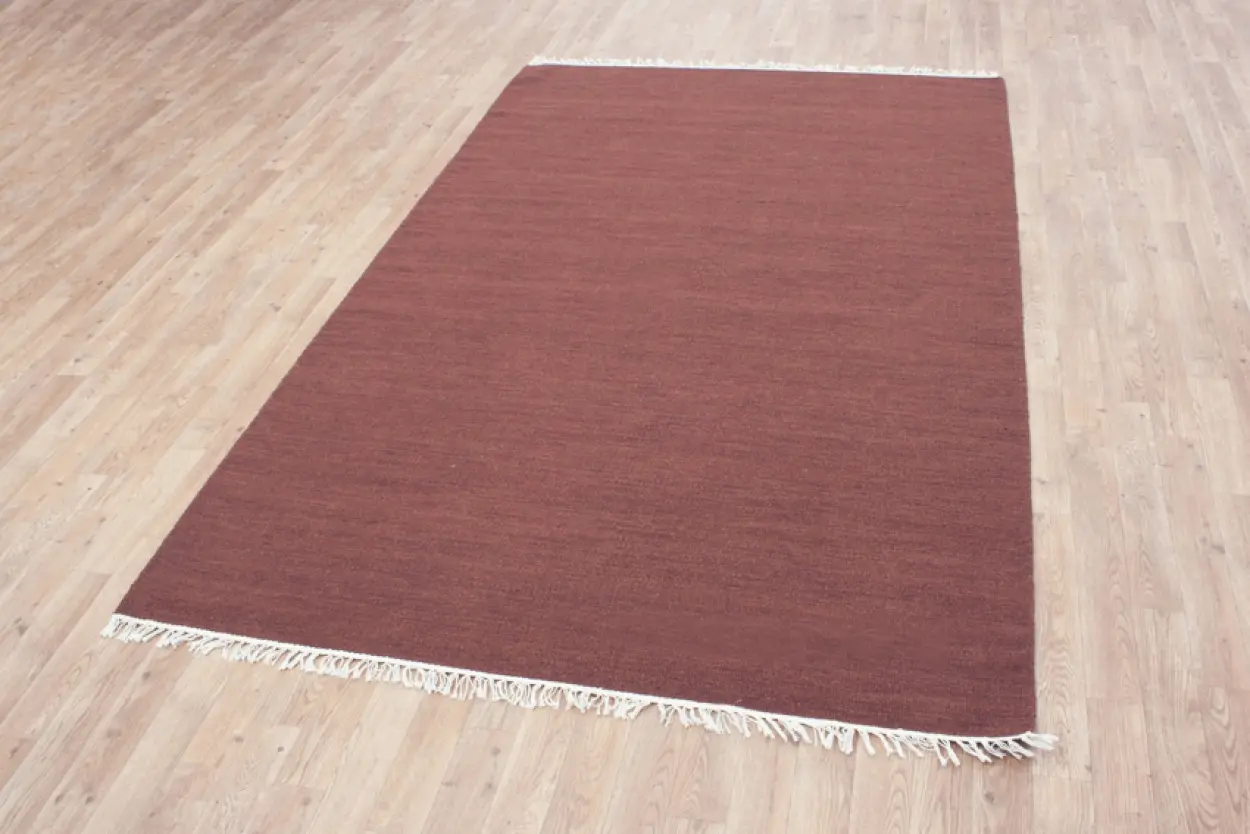 Indian Dhurrie rug - Orange - Handmade plain Wool & cotton rug