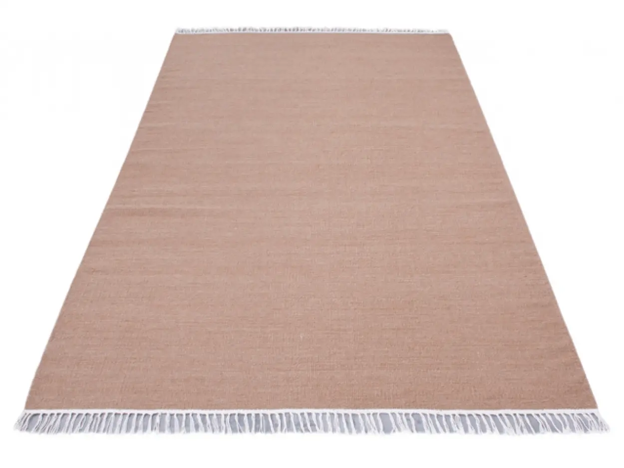 Indian Dhurrie rug - Beige - Handmade plain Wool & cotton rug HDU007