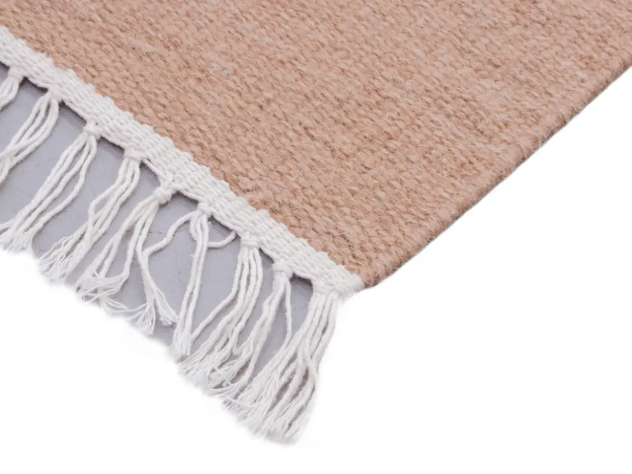 Indian Dhurrie rug - Beige - Handmade plain Wool & cotton rug HDU007