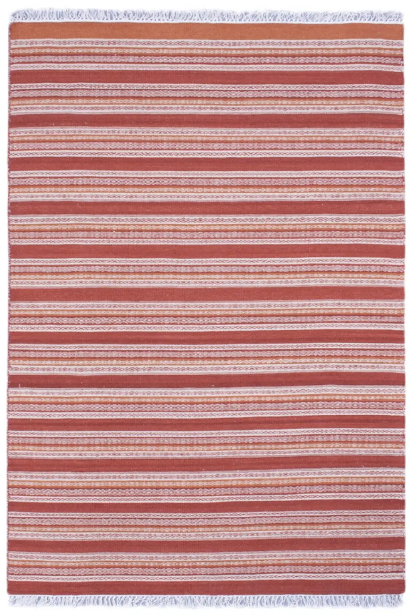Indian Dhurrie rug - Multicoloured - Handmade striped Wool & cotton rug