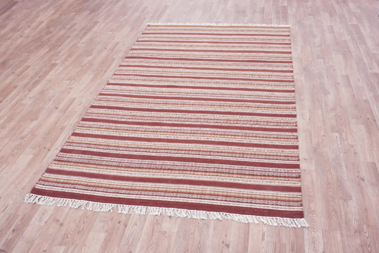 Indian Dhurrie rug - Multicoloured - Handmade striped Wool & cotton rug