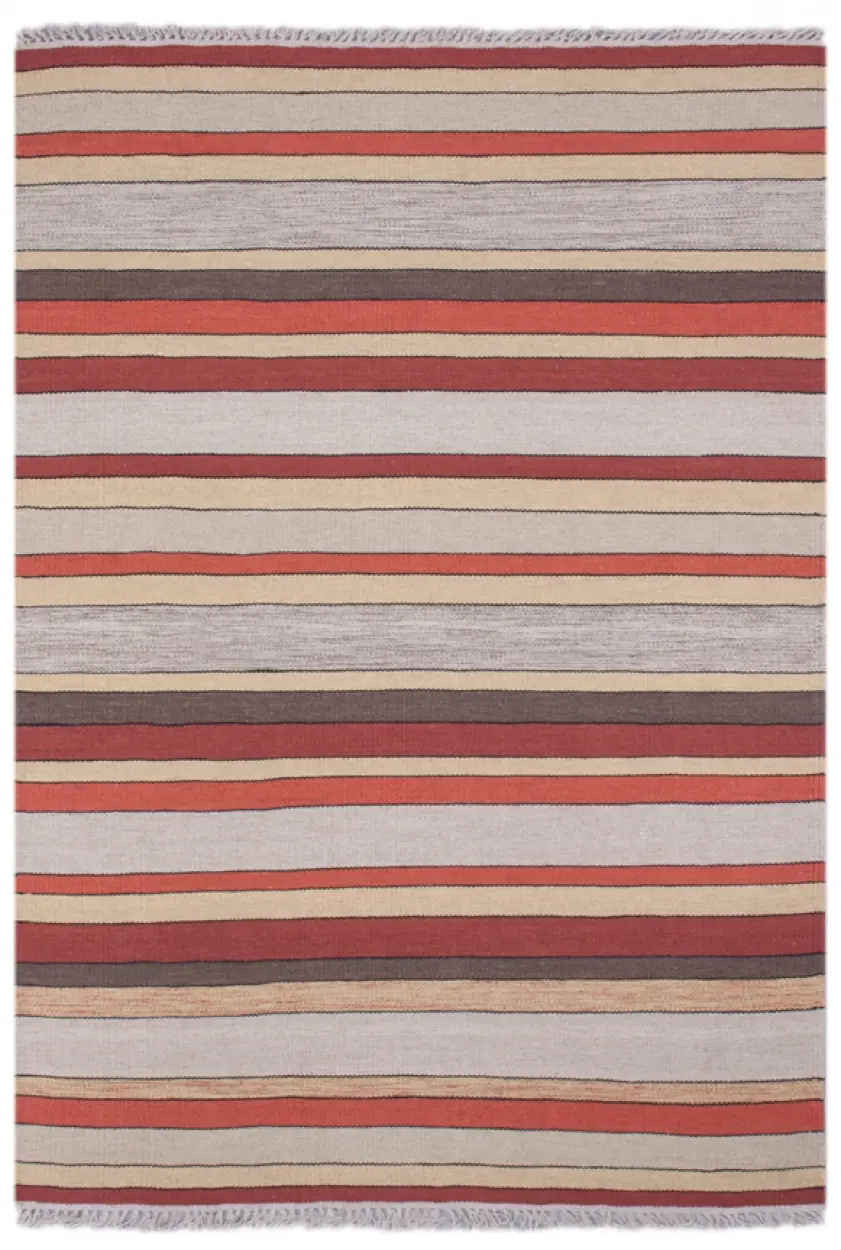 Indian Dhurrie rug - Multicoloured - Handmade striped Wool & cotton rug HDW002