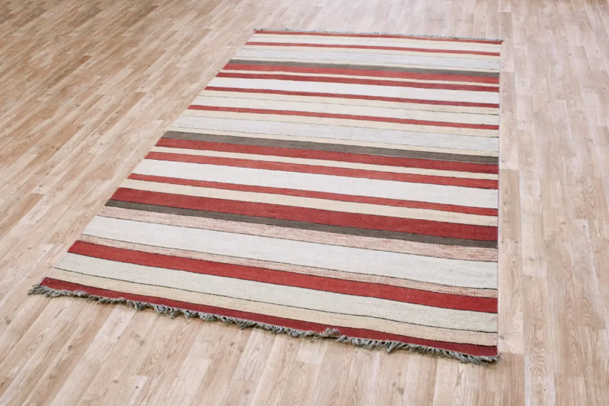 Indian Dhurrie rug - Multicoloured - Handmade striped Wool & cotton rug
