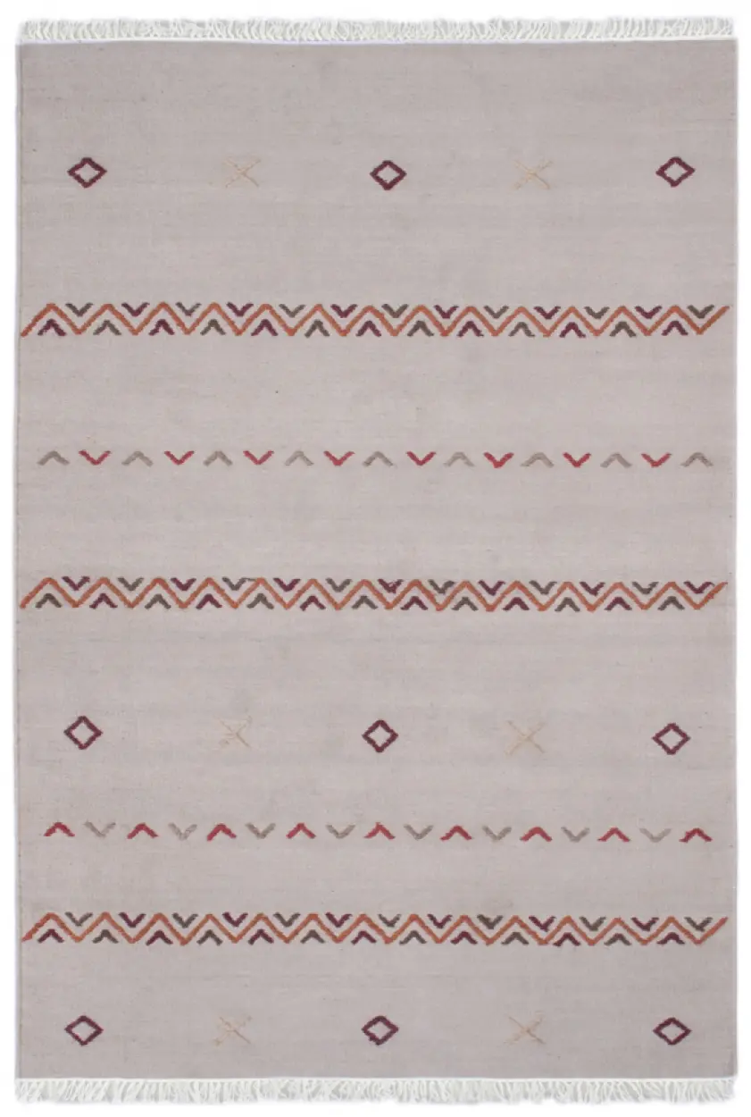 Indian Dhurrie rug - Multicoloured - Handmade Geometric design Wool & cotton rug