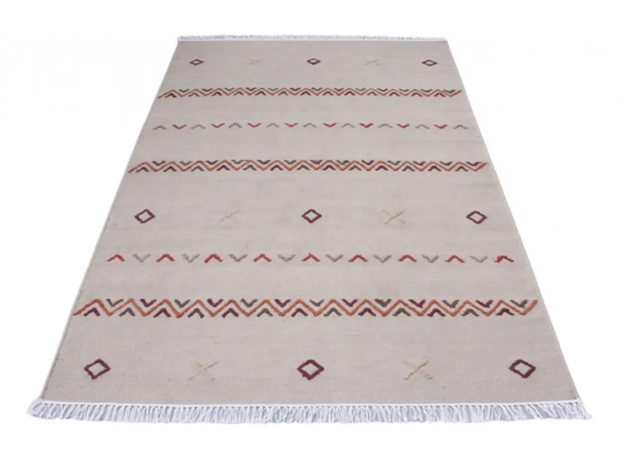 Indian Dhurrie rug - Multicoloured - Handmade Geometric design Wool & cotton rug HDW005