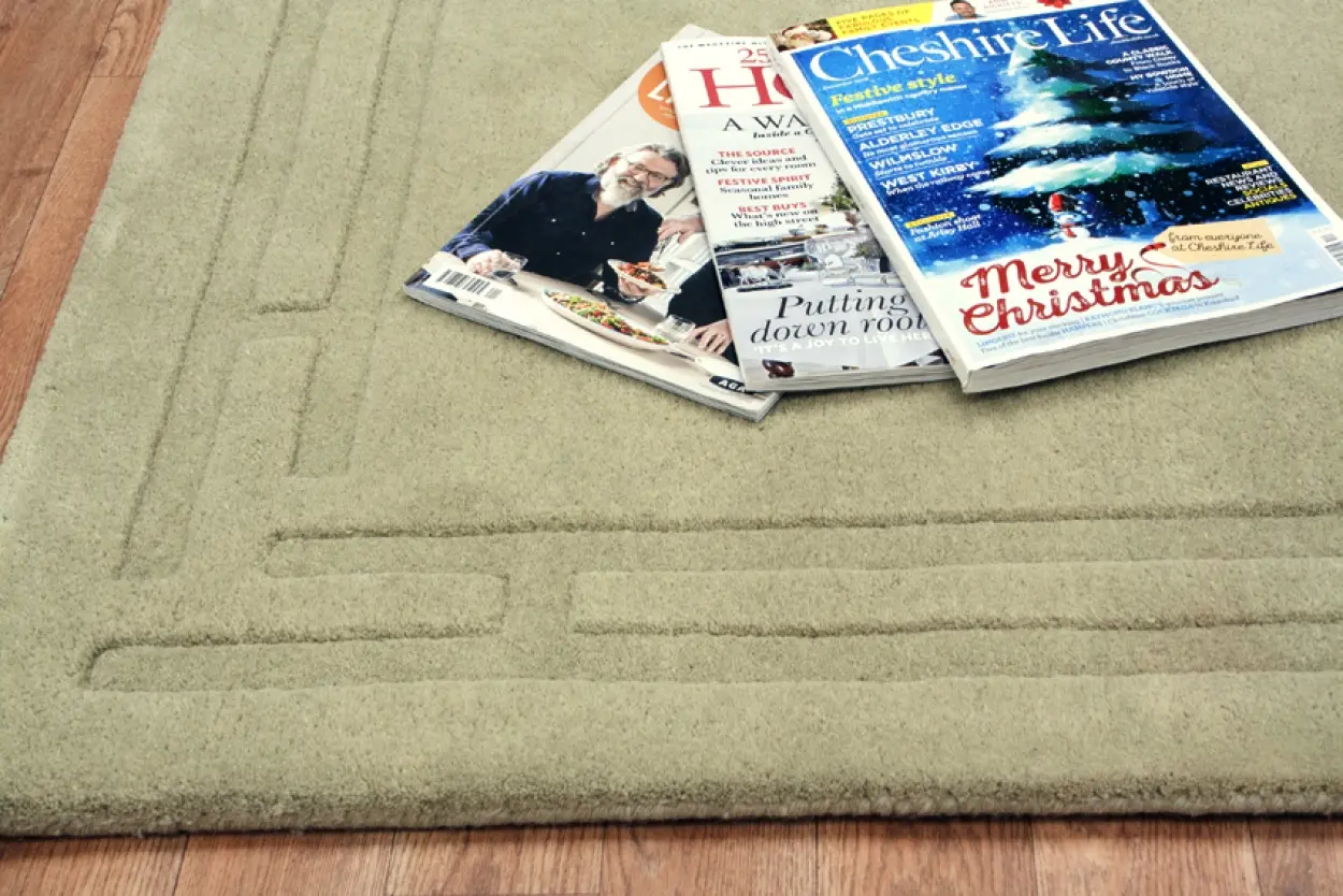 Lippa Plain Carved Rug - Green - Plain 100% wool rug with carved desig