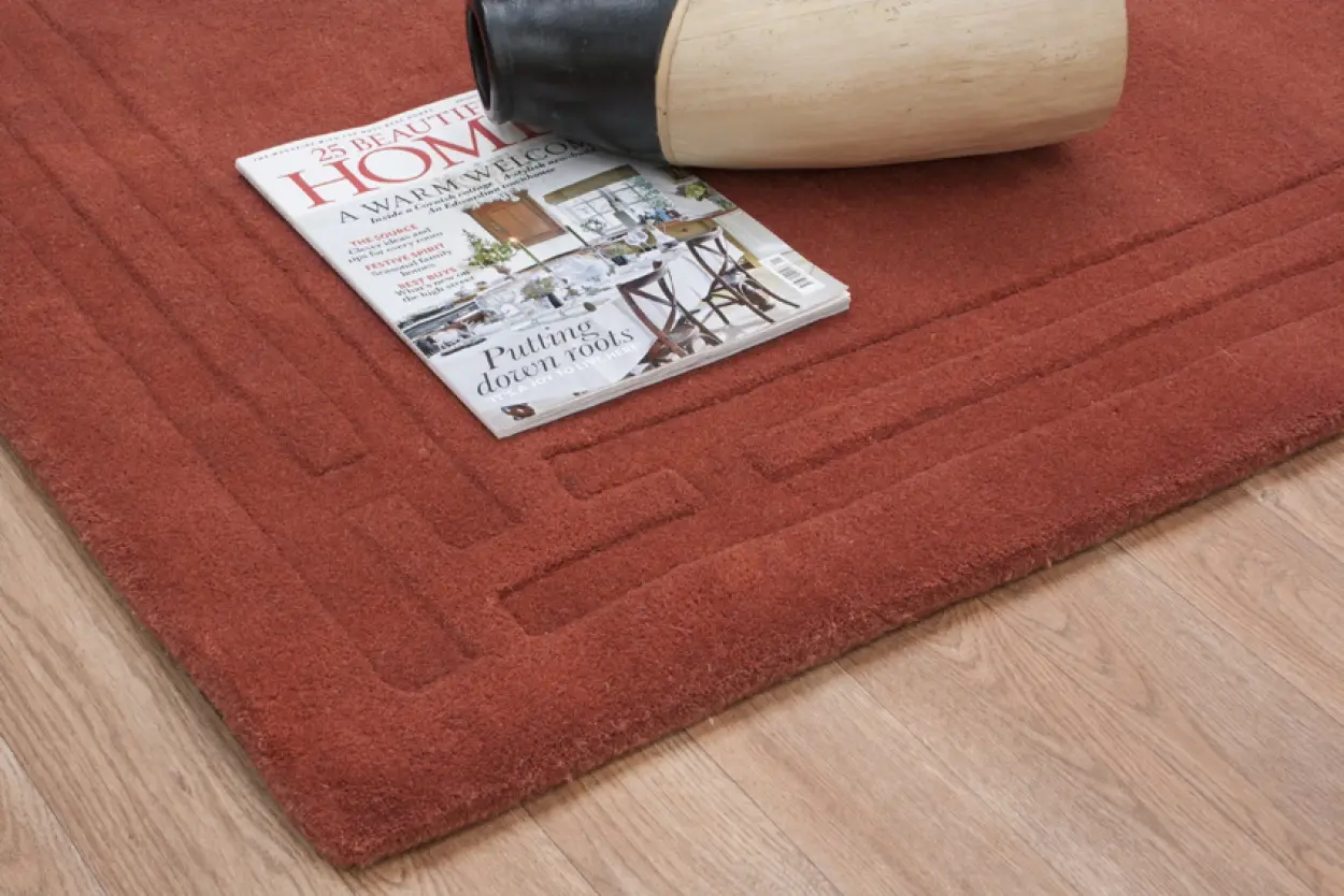 Lippa Plain Carved Rug - Orange - Plain 100% wool rug with carved design