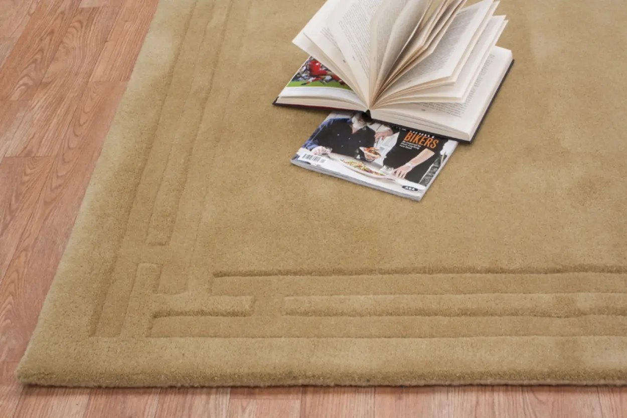 Lippa Plain Carved Rug - Gold - Plain 100% wool rug with carved desig HHL007