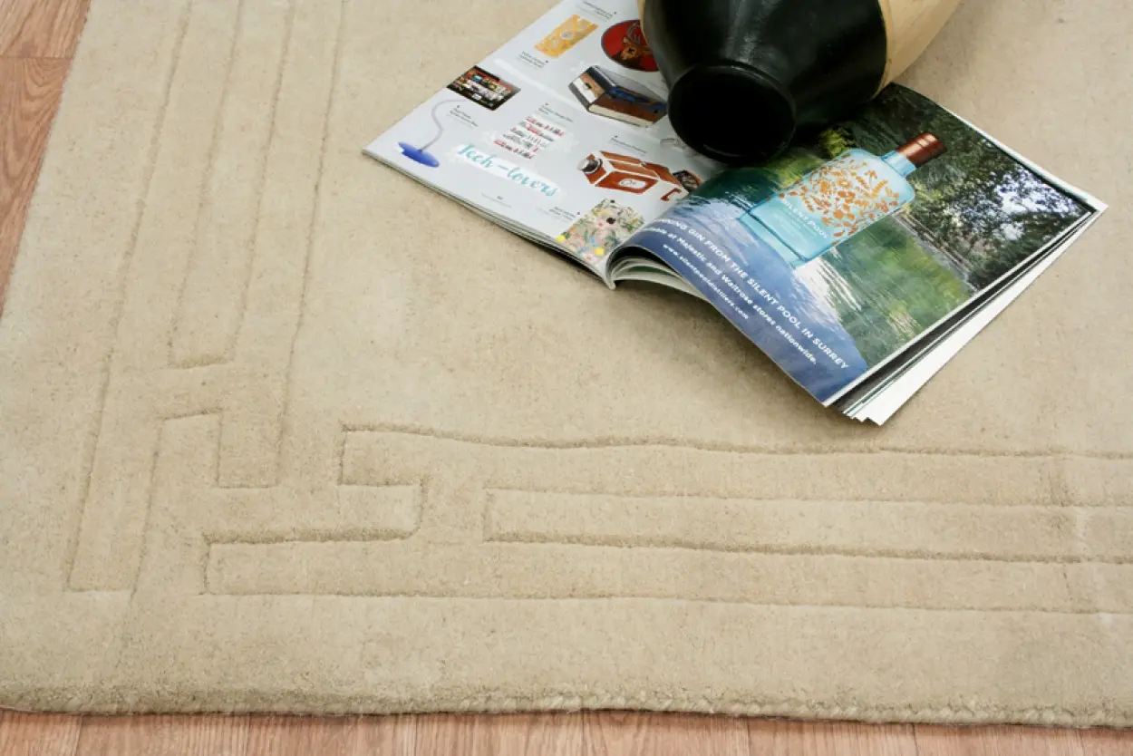 Lippa Plain Carved Rug - Beige - Plain 100% wool rug with carved desig