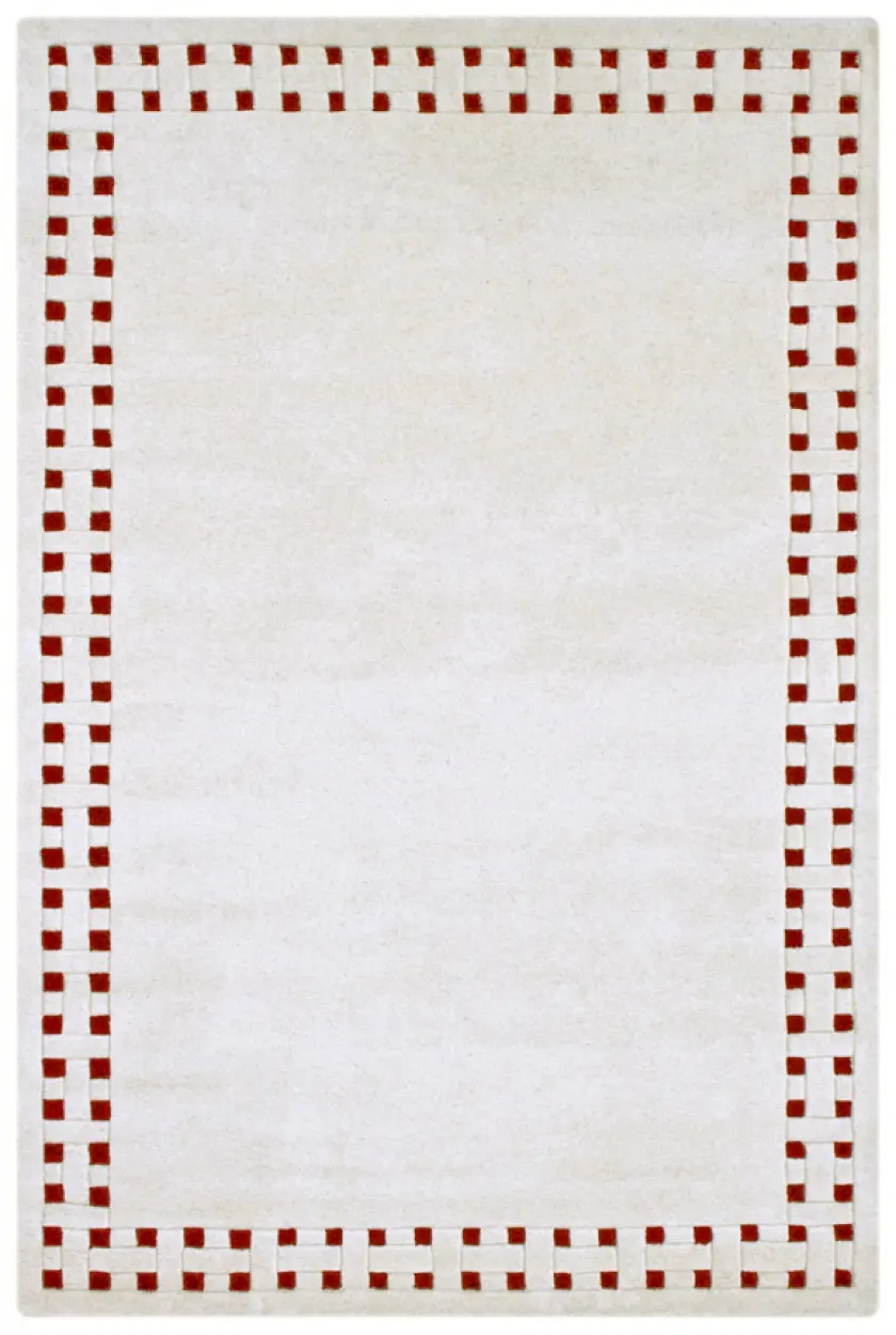 Basket Weave Design rug - Cream & Red - 100% wool Indian rug