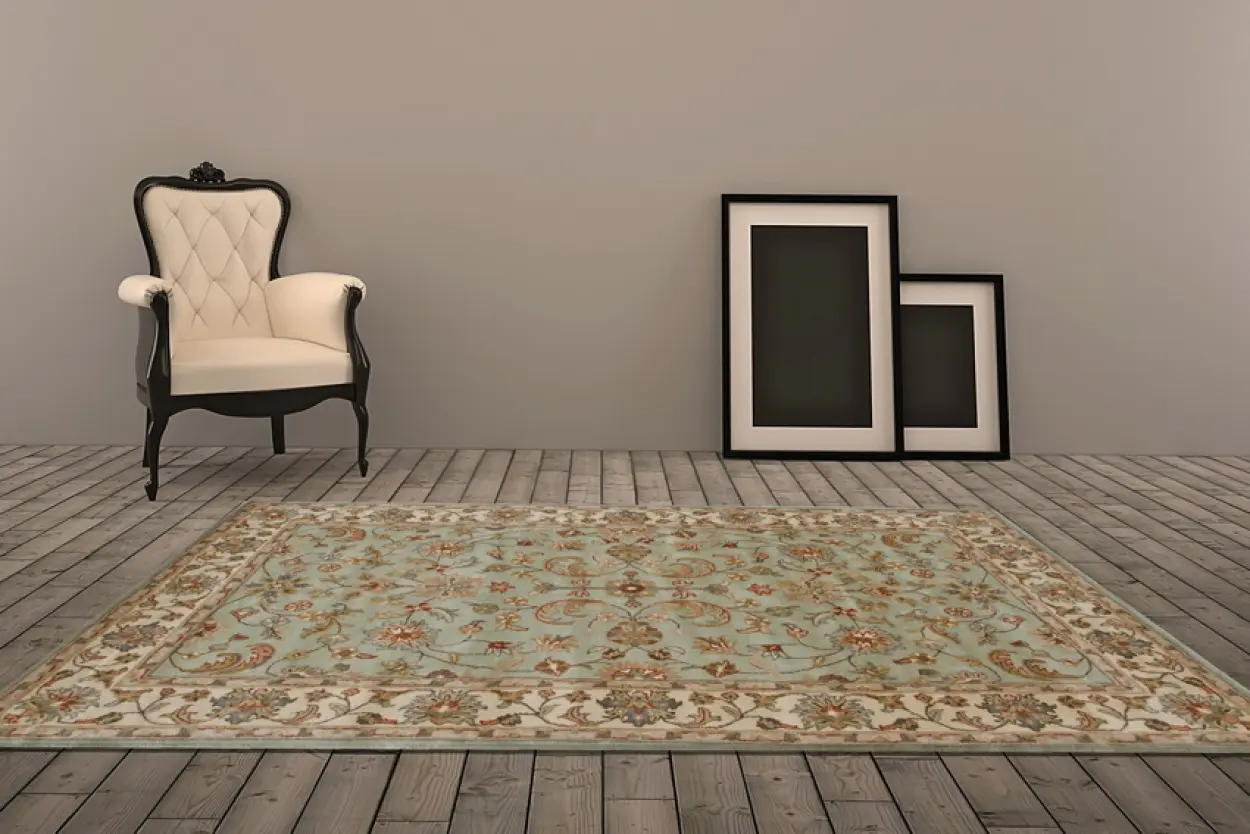 Indo Keshan rug - Green - Handknotted rug with traditional Keshan design
