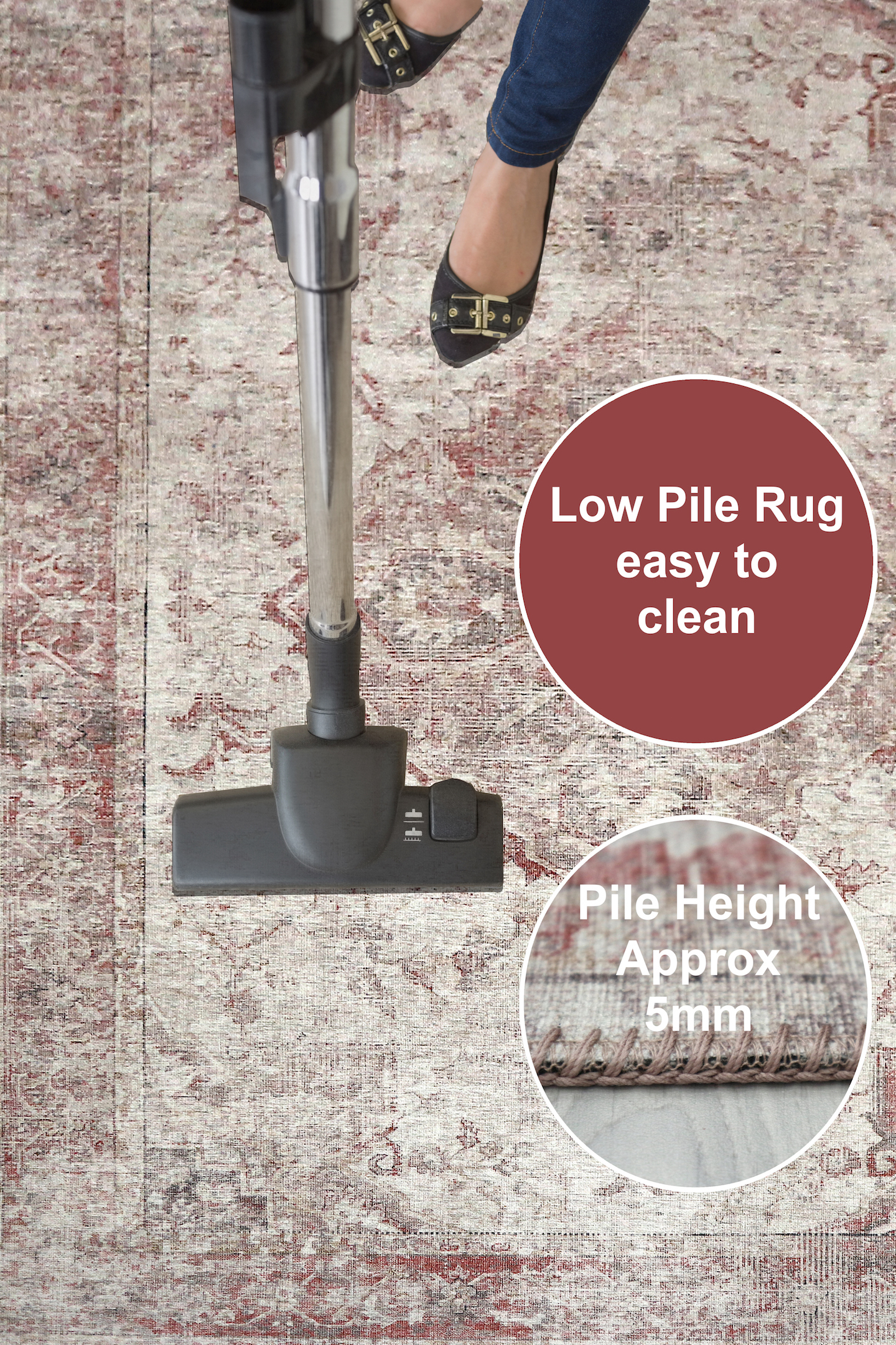 Pippur Printed Rug - Cream and Red - ZDB709