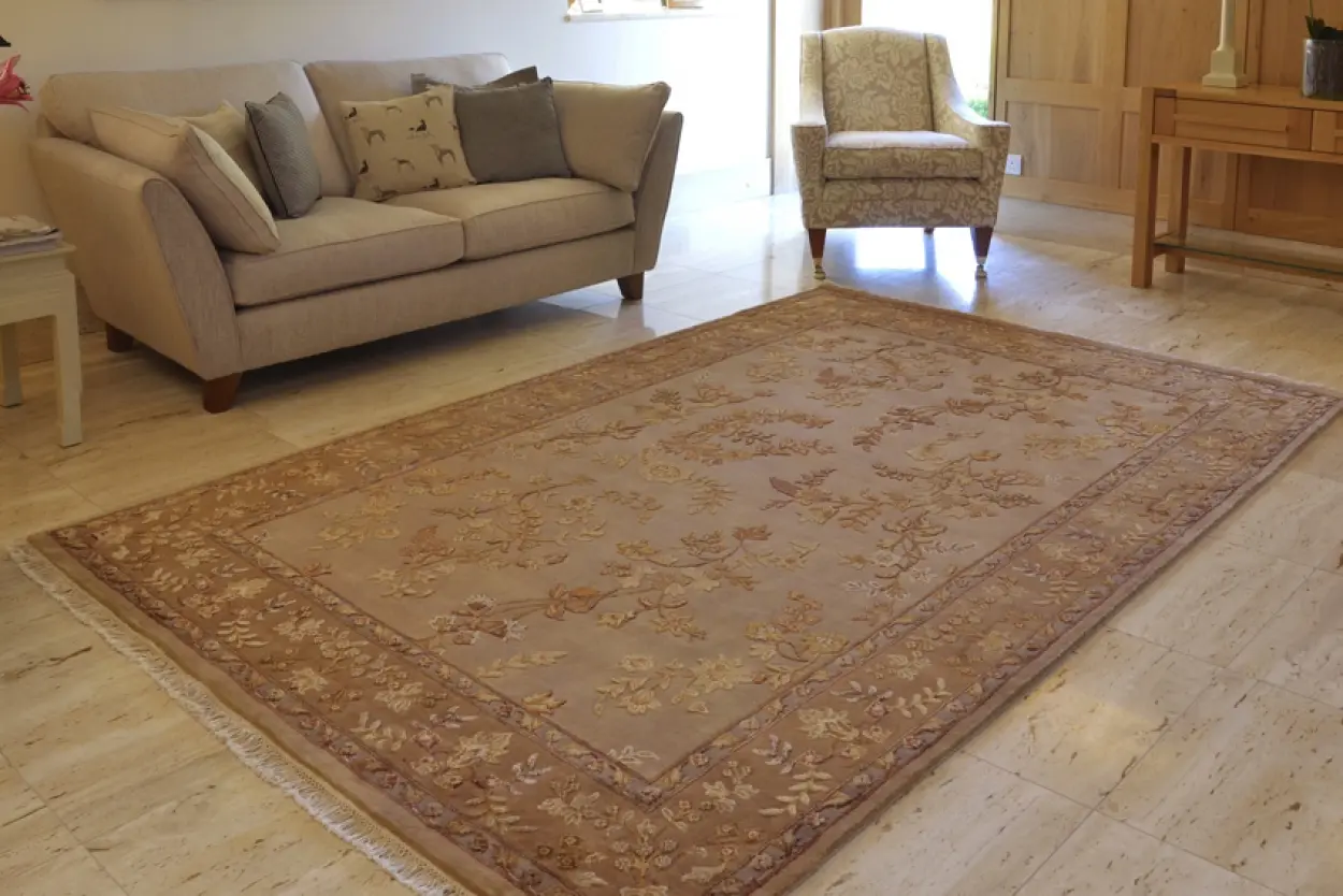 Luxury Indian Jaipur Rug - Gold - Handknotted Silk mix Indian rug IJS006
