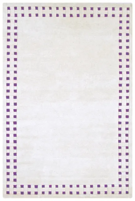 Basket Weave Design rug - Cream & Purple - 100% wool Indian rug