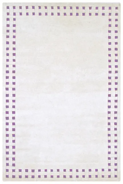 Basket Weave Design rug - Cream & Purple - 100% wool Indian rug