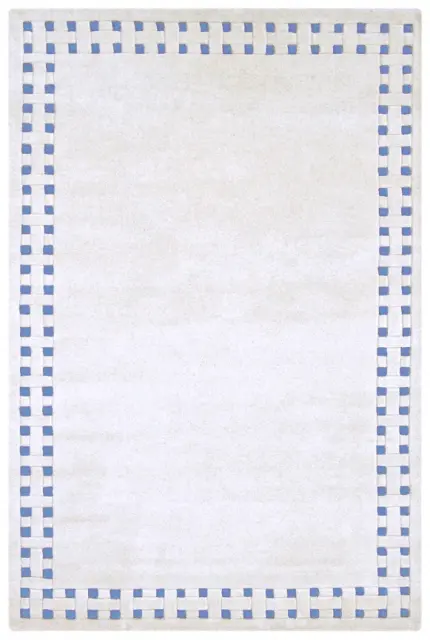 Basket Weave Design rug - Cream & Blue - 100% wool Indian rug