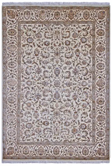 Very fine indo Persian - Cream - Handknotted rug with Persian design IPF006
