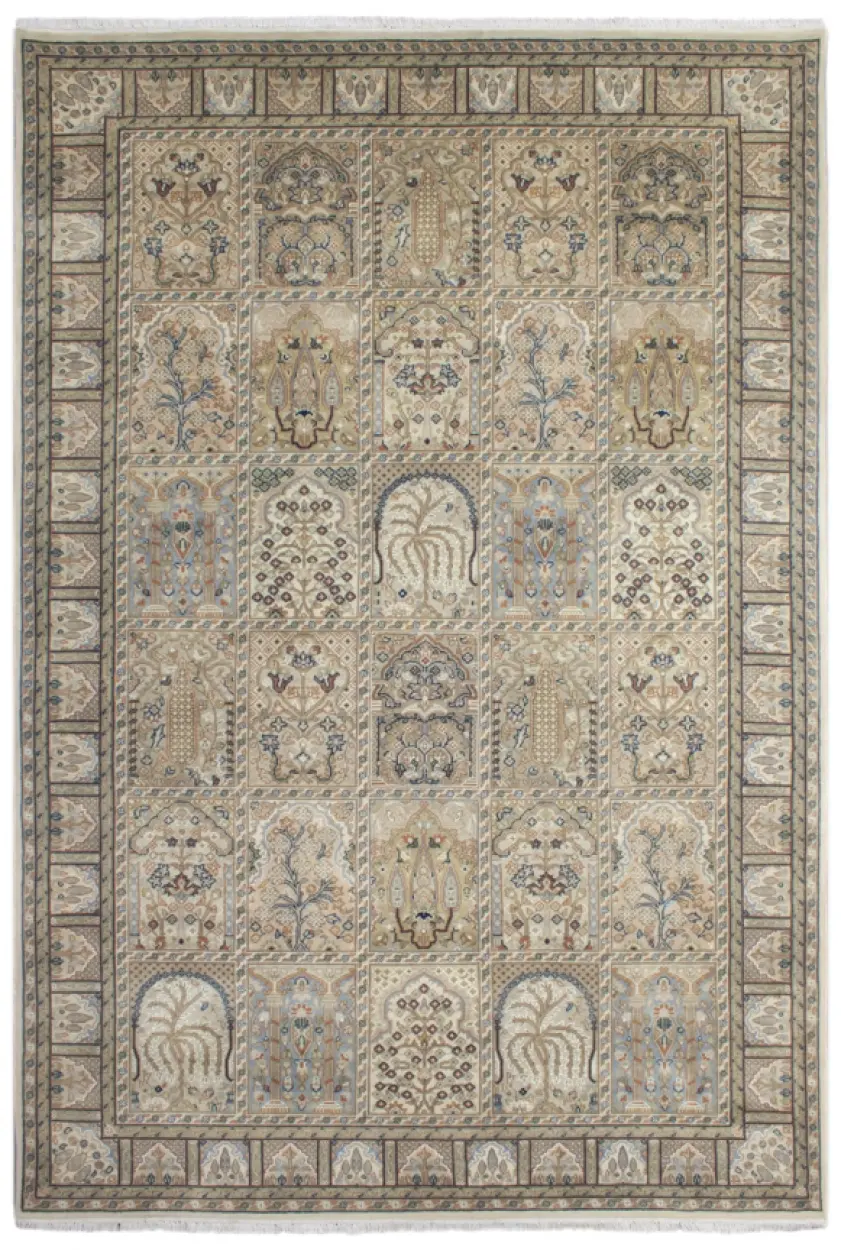 Very fine indo Persian - Cream - Handknotted rug with Persian panel design IPN002