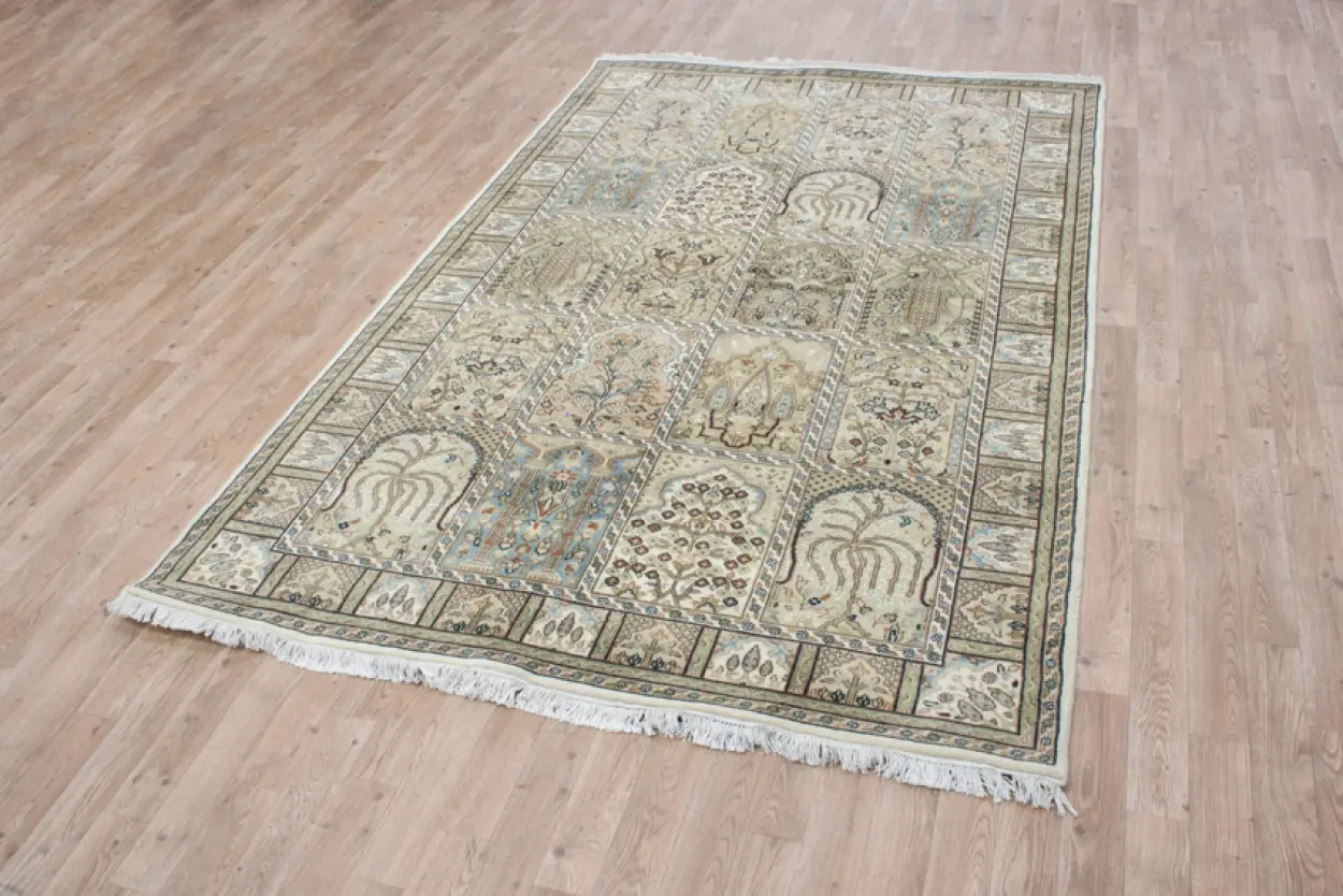 Very fine indo Persian - Cream - Handknotted rug with Persian panel design IPN002