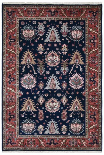 Indo Persian Shervan rug - Blue - Handknotted rug with Geometric Caucasian design