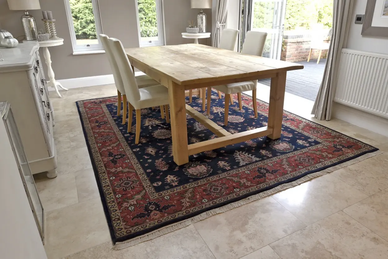 Indo Persian Shervan rug - Blue - Handknotted rug with Geometric Caucasian design