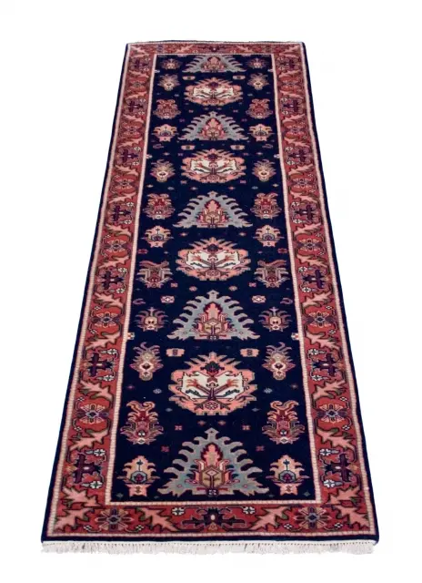 Indo Persian Shervan rug - Blue - Handknotted rug with Geometric Caucasian design IPS001
