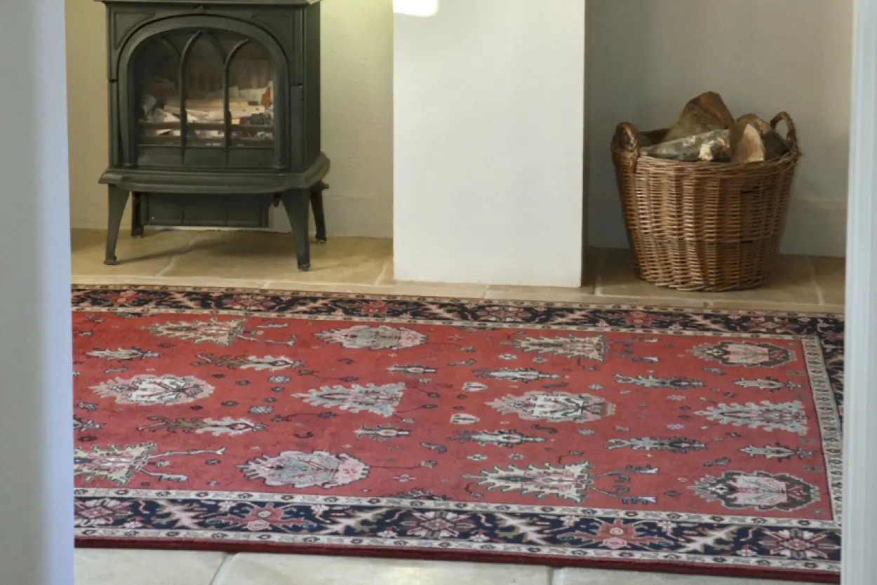Indo Persian Shervan rug - Orange - Handknotted rug with Geometric Caucasian design