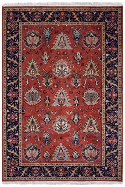 Indo Persian Shervan rug - Orange - Handknotted rug with Geometric Caucasian design