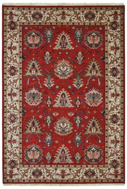 Indo Persian Shervan rug - Red - Handknotted rug with Geometric Caucasian design