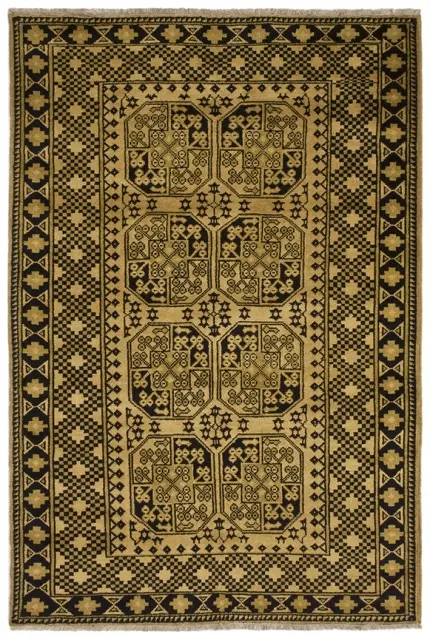 Afghan Rug - Gold - Handknotted rug with traditional Afghan design