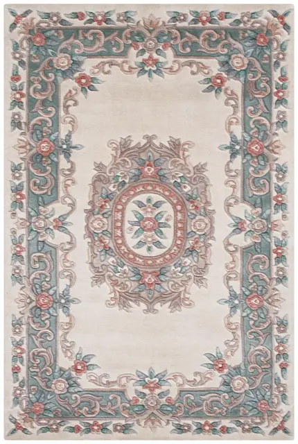 Indian Superwashed  Rug - Cream & Green - Indian Superwashed Floral design Rug