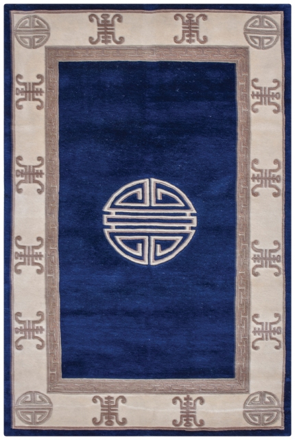Indian Superwashed Rug - Blue - Indian Fu Shou design Rug ISW102