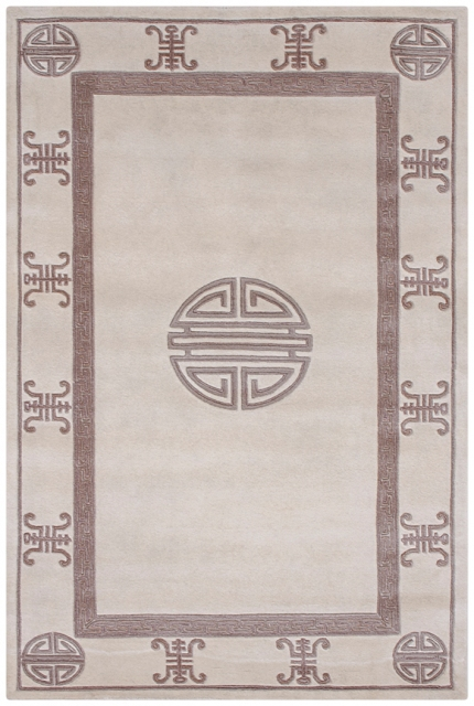 Indian Superwashed Rug - Cream - Indian Fu Shou design Rug ISW103