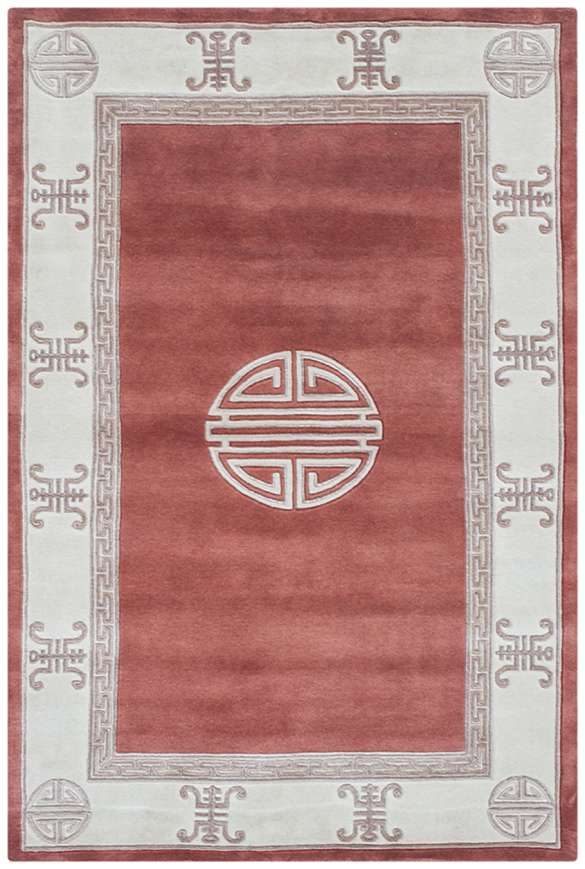 Indian Superwashed Rug - Orange - Indian Fu Shou design Rug ISW104