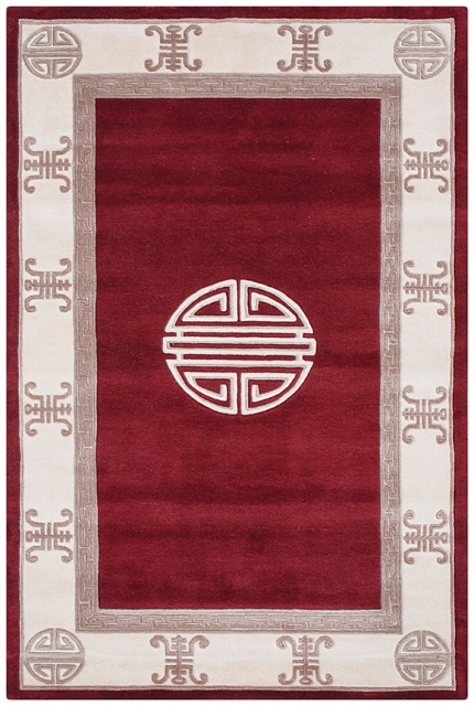 Indian Superwashed Rug - Red - Indian Fu Shou design Rug ISW105